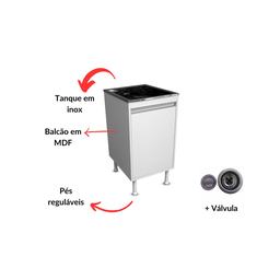 Balcão Lavação 100% Mdf Branco Bp com Tanque Inox 30 L - 2