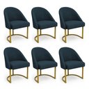 Ver imagem 1 de Kit 06 Cadeiras Poltrona de Jantar Lua Suede Azul Marinho Base Ferro Dourado Dal Poz Estofados