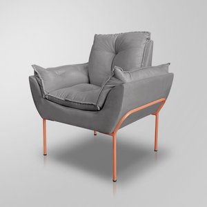Poltrona Decorativo Luxo Cinza- Base Ferro Rose