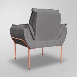Poltrona Decorativo Luxo Cinza- Base Ferro Rose - 6