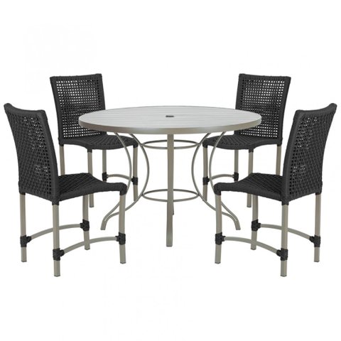 Mesa Ascoli 100 Cm com 4 Cadeiras Cannes de Alumínio, Pintura Fendi e Trama Tela de Corda Náutica