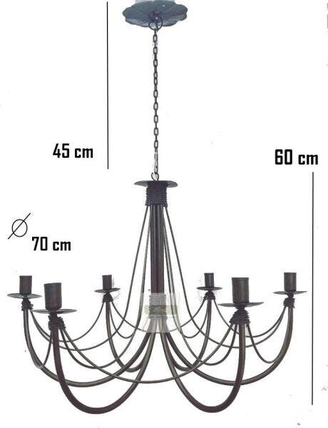 lustre luminária ferro de teto rústico decoração 6 lâmpadas artesanal sala de jantar casa pé - ouro  - 2