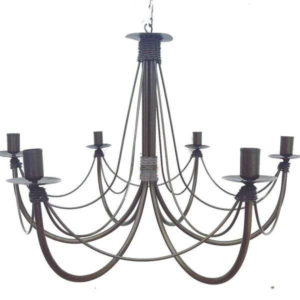 lustre luminária ferro de teto rústico decoração 6 lâmpadas artesanal sala de jantar casa pé - ouro  - 1