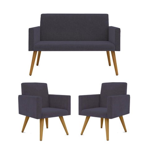 Kit Sofá Namoradeira + 2 Poltronas Sala Estar Balaqui Decor Cor:cinza