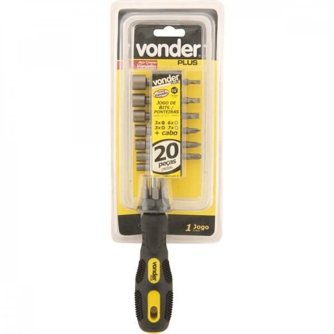 Jogo de bits/ponteiras com 20 peças encaixe sextavado 1/4" Vonder PLUS