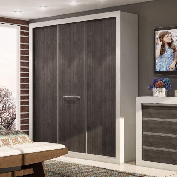 Guarda-Roupa Casal 3 Portas de Correr 4 Gavetas News Móveis Percasa