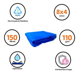 Lona Polietileno 8x4 M com Cantos Reforçados Azul Famastil - 3 Lona Polietileno 8x4 M com Cantos Reforçados Azul Famastil - 3