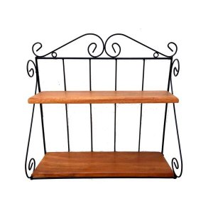 prateleira dupla Ferro e madeira Porta Temperos Flor Xícaras Estante suporte parede multiuso