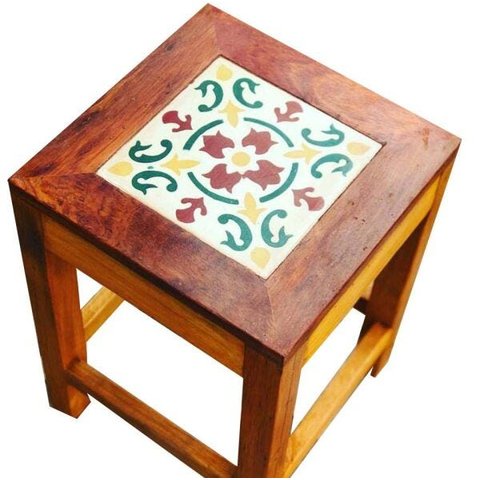 banco quadrado banqueta puff seat garden madeira de demolição com azulejo ladrilho hidráulico