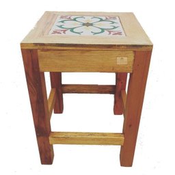 banco quadrado banqueta puff seat garden madeira de demolição com azulejo ladrilho hidráulico - 3