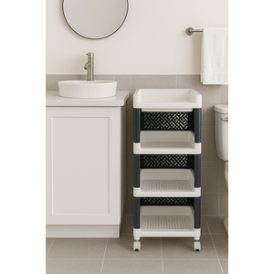 Organizador Compacto com 4 Prateleiras e Rodízios Ideal P Banheiro, Cozinha, Lavanderia, Salão e Etc