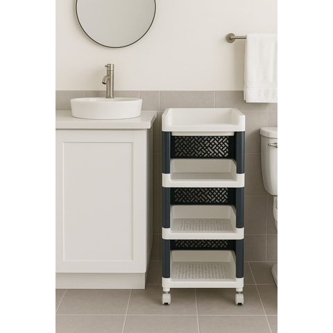 Organizador Compacto com 4 Prateleiras e Rodízios Ideal P Banheiro, Cozinha, Lavanderia, Salão e Etc