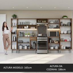 Armário de Cozinha Completa 325cm Rustic/Preto/Rustic Emilly Madesa 02 - 6