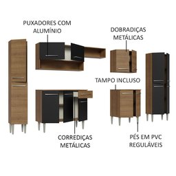 Armário de Cozinha Completa 325cm Rustic/Preto/Rustic Emilly Madesa 02 - 5