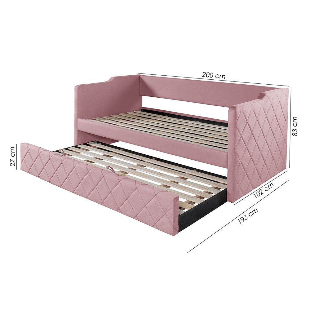 Sofá Cama Infantil em Madeira Vintage de Tecido Veludo Pavia Rosa Dubai - Valorize - 3