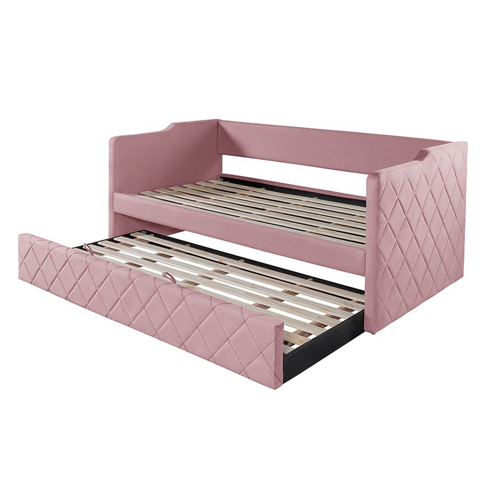 Sofá Cama Infantil em Madeira Vintage de Tecido Veludo Pavia Rosa Dubai - Valorize - 2