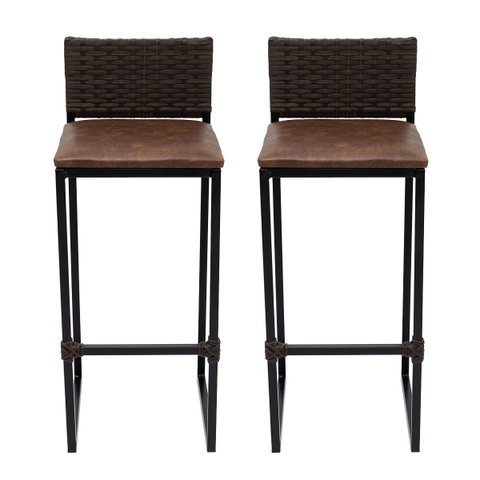 Kit 2 Bancos Quadrado Junco Argila para Bancada Alta Cozinha Área Gourmet Bistrô Piscina Bar
