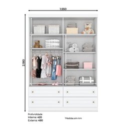 Guarda Roupa Infantil Americano 4 Portas Branco Hp – Henn - 2