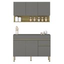 Ver imagem 1 de Armário de Cozinha e Balcão com Tampo 120cm Lina K02 Gris/Freijó - Mpozenato
