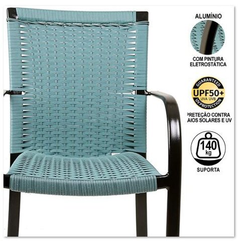 Cadeira Ascoli em Alumínio com Pintura Eletrostática para Área, Piscina, Edícula, Jardim - Azul Turq