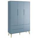Ver imagem 2 de Dormitório Theo 3 Portas Azul com Pés Madeira Natural e Colchão D18 Branco Reller Móveis