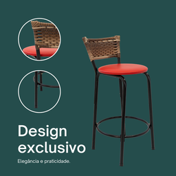 Kit 2 Bancos para Bancada Cozinha Gourmet Junco Cappuccino Balcão Ilha Banqueta 60cm Itagold - 4