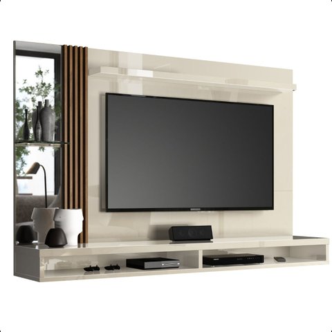 Painel Paris Tv até 55 Polegadas C/espelho e Lateral Ripada:off White/naturale