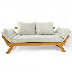 Sofá Japão Futon Sarja Impermeável Branco Off Madeira Cor Mel