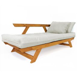 Sofá Japão Futon Sarja Impermeável Branco Off Madeira Cor Mel - 3