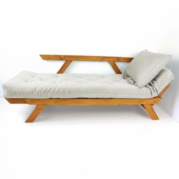 Sofá Japão Futon Sarja Impermeável Branco Off Madeira Cor Mel - 2