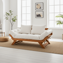 Ver imagem 5 de Sofá Japão Futon Sarja Impermeável Branco Off Madeira Cor Mel