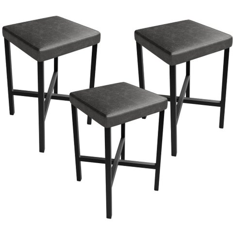 Kit 03 Banquetas Baixa Bar Cozinha Sala de Jantar Preto Stella L02 Couríssimo Preto - Lyam Decor