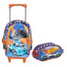 Kit Mochila com Rodinhas Hot Wheels e Estojo Escolar Infantil Triplo Ei491505hw Azul - Maxlog - 1
