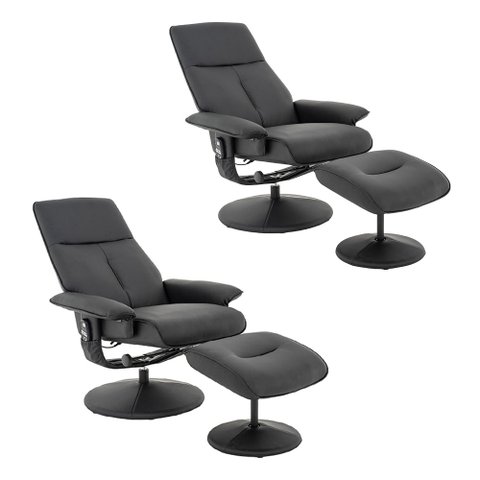 Kit 2 Poltronas de Massagem Reclinável e Giratória Arizona com Apoio de Pés Pu Preto G56 - Gran Belo