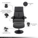 Ver imagem 4 de Kit 2 Poltronas de Massagem Reclinável e Giratória Arizona com Apoio de Pés Pu Preto G56 - Gran Belo