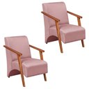 Ver imagem 1 de Kit 2 Poltrona Venus 1 Lugar Braço Madeira Maciça Tecido Suede Unidecor Rosa