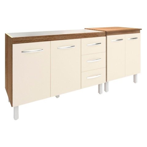Armário Cozinha Gabinete Pia de 120 Cm Bruna e Balcão Jane para Forno Elétrico ou Microondas