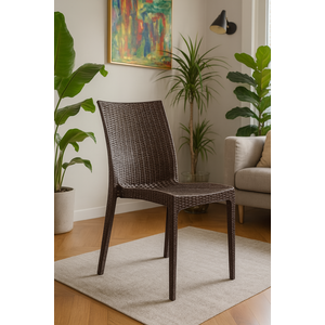 Cadeira Rattan Marrom em Pp Ideal para Restaurantes Sala de Jantar Cozinha Área Externa Ecomhome