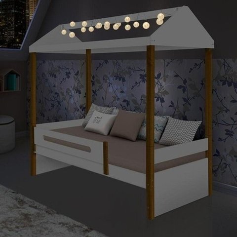 Cama Solteiro Branco Mel Com Led E Colchão