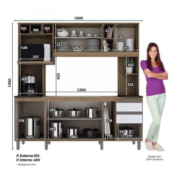 Cozinha Compacta 7 Portas 2 Gavetas Jasmine Espresso Móveis - imagem destaque 3