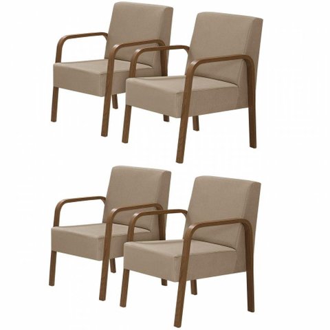Kit 4 Poltronas 1 Lugar Jade Braço Madeira Dsalla Cappuccino