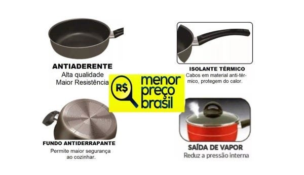 conjunto jogo panelas resistentes e grossas teflon antiaderente tampa vidro aprovadas pelo inmetro - 3