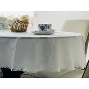 Toalha de Mesa Redonda Jacquard com Acabamento Nas Bordas:branco