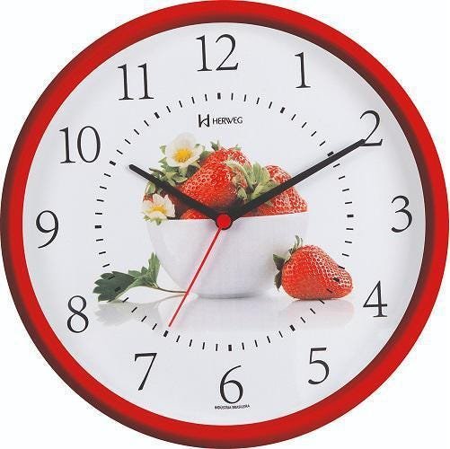 Relógio De Parede Vermelho Para Cozinha Morango Herweg