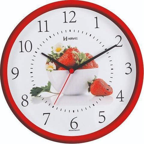 Relógio De Parede Vermelho Para Cozinha Morango Herweg