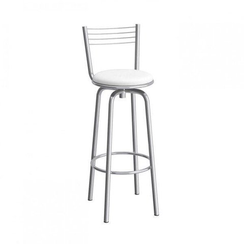 Banqueta Alta Giratória com Encosto Espanha Branco/Cromado