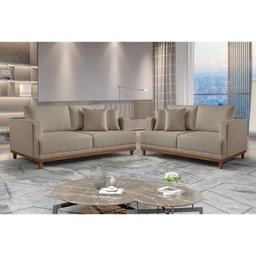 Conjunto Sofás 2 e 3 Lugares Fixo Linho M-175 Martins Bege - 3
