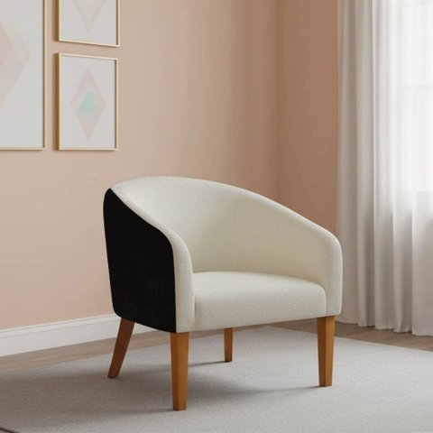 Poltrona Decorativa Stella Pé Madeira Trapézio Sintético Pu Preto Bouclê D03 - D’Rossi