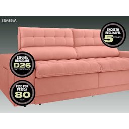 Sofá Omega 2,00M Assento Retrátil e Reclinável Velosuede Rose - Netsofás - 3