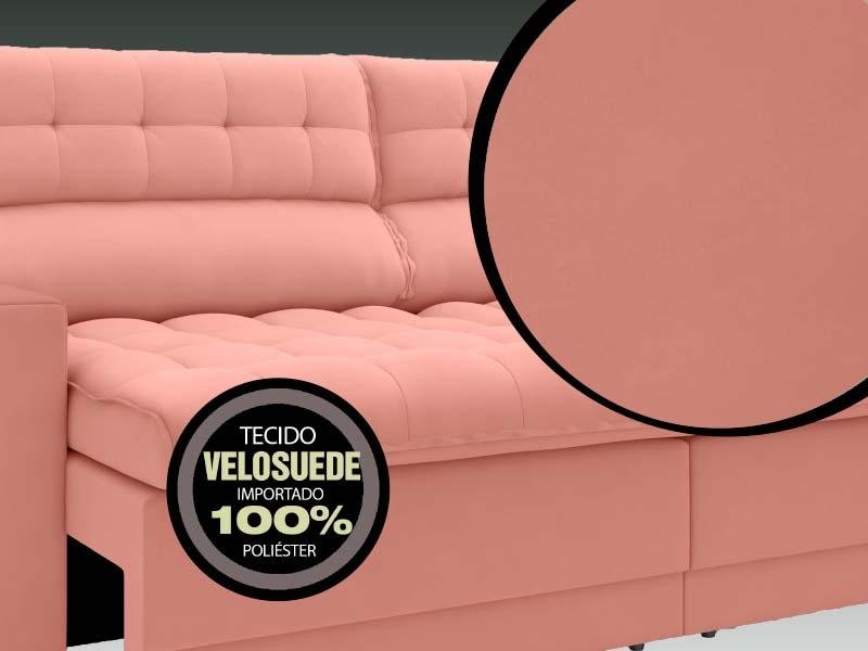 Sofá Omega 2,00M Assento Retrátil e Reclinável Velosuede Rose - Netsofás - 4